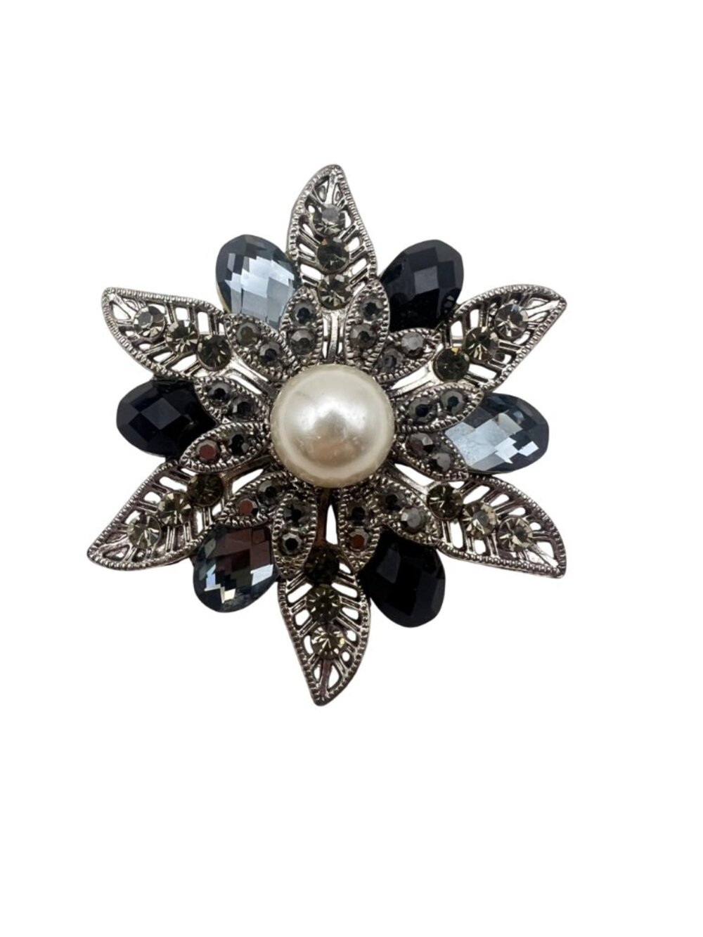 Lot 3 Silver Tone Floral Pendants Acrylic Crystals Faux Pearl Brooch Pink Blue - Picture 8 of 12